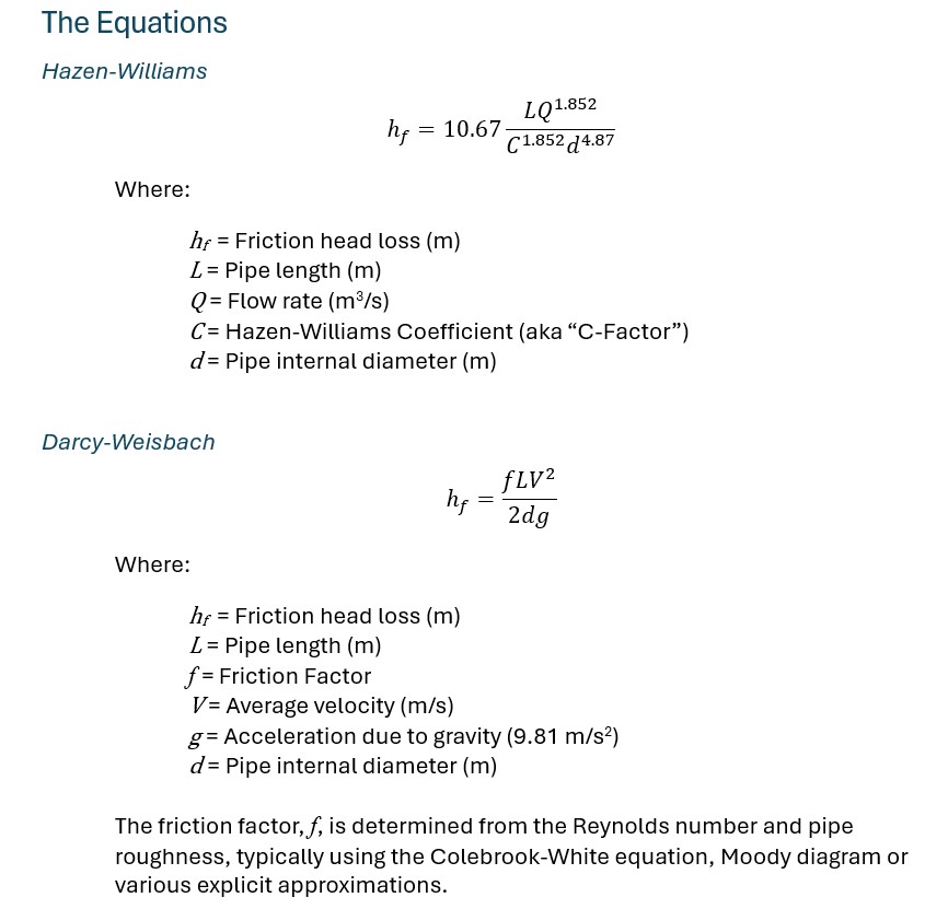 The Hazen-Williams and Darcy-Weisbach Equations